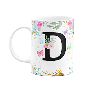 Caneca Floral - Inicial do nome letra D - 325ml
