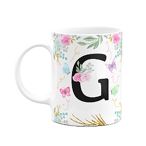 Caneca Floral - Inicial do nome letra G - 325ml