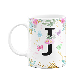 Caneca Floral - Inicial do nome letra J - 325ml