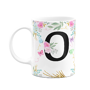 Caneca Floral - Inicial do nome letra O - 325ml