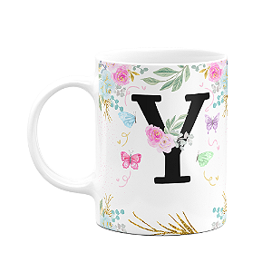 Caneca Floral - Inicial do nome letra Y - 325ml