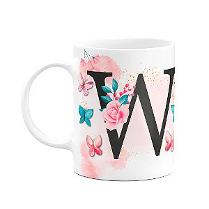 Caneca Butterfly - Inicial do nome letra W - 325ml