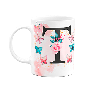 Caneca Butterfly - Inicial do nome letra T - 325ml