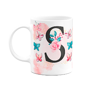 Caneca Butterfly - Inicial do nome letra S - 325ml