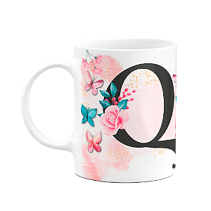 Caneca Butterfly - Inicial do nome letra Q - 325ml