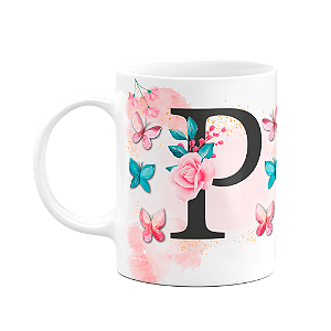 Caneca Butterfly - Inicial do nome letra P - 325ml