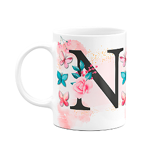 Caneca Butterfly - Inicial do nome letra N - 325ml