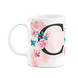Caneca Butterfly - Inicial do nome letra C - 325ml