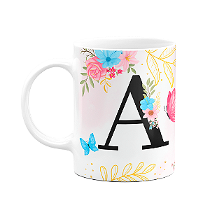 Caneca Floral Garden - Inicial do nome letra A - 325ml