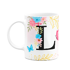 Caneca Floral Garden - Inicial do nome letra L - 325ml
