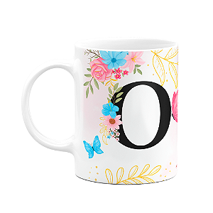 Caneca Floral Garden - Inicial do nome letra O - 325ml