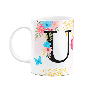 Caneca Floral Garden - Inicial do nome letra U - 325ml