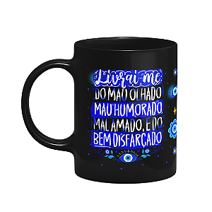 Caneca Proteção Olho grego - Livrai-me do mal - Preta