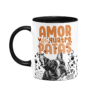Caneca - Amor de quatro patas - Buldogue francês - B-black