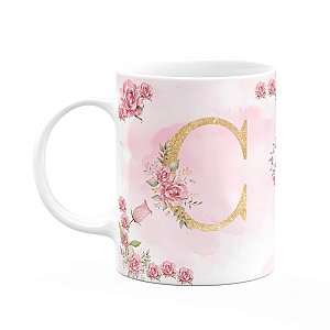 Caneca Floral Mães - Inicial do nome letra C - 325ml