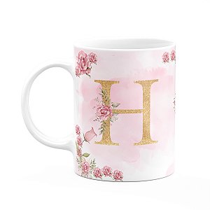 Caneca Floral Mães - Inicial do nome letra H - 325ml