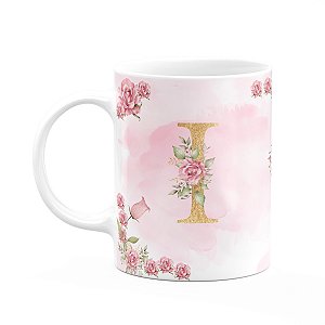 Caneca Floral Mães - Inicial do nome letra I - 325ml