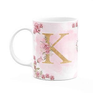 Caneca Floral Mães - Inicial do nome letra K - 325ml