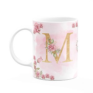 Caneca Floral Mães - Inicial do nome letra M - 325ml