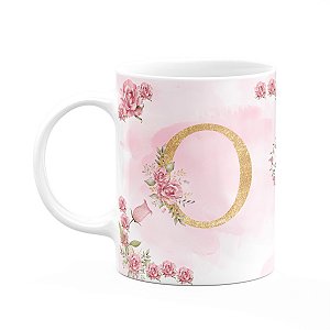 Caneca Floral Mães - Inicial do nome letra O - 325ml