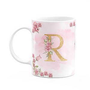 Caneca Floral Mães - Inicial do nome letra R - 325ml