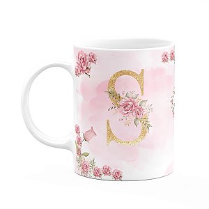 Caneca Floral Mães - Inicial do nome letra S - 325ml