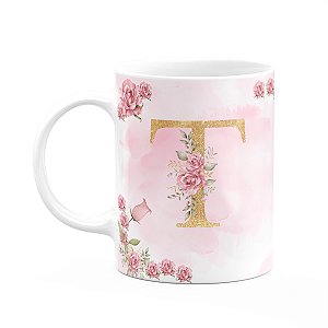 Caneca Floral Mães - Inicial do nome letra T - 325ml