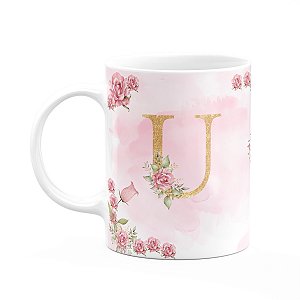 Caneca Floral Mães - Inicial do nome letra U - 325ml