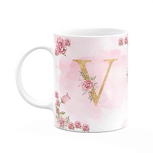 Caneca Floral Mães - Inicial do nome letra V - 325ml