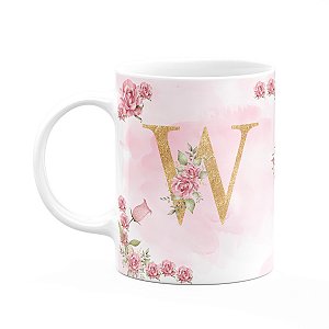 Caneca Floral Mães - Inicial do nome letra W - 325ml