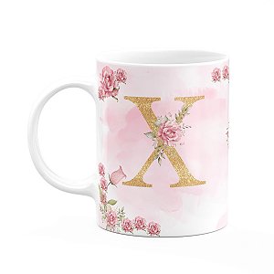 Caneca Floral Mães - Inicial do nome letra X - 325ml