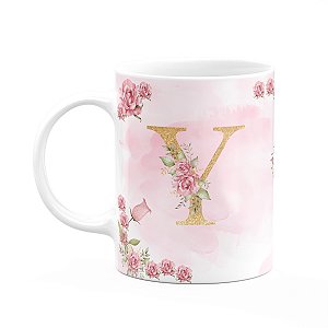 Caneca Floral Mães - Inicial do nome letra Y - 325ml