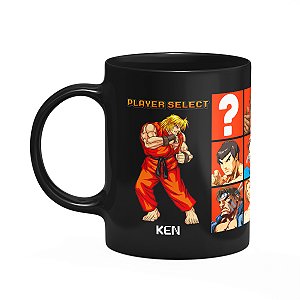 Caneca Gamer - Street Fighter Player Select Ken - Preta