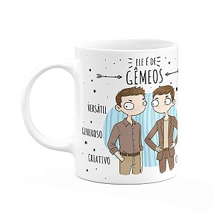 Caneca Signos Cartoon - Ele é de Gêmeos - 325ml