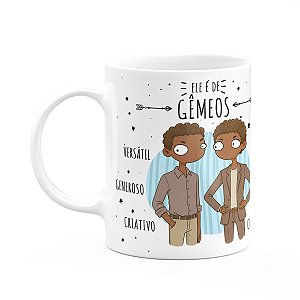 Caneca Signos Cartoon - Ele é de Gêmeos - M2 - 325ml
