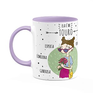 Caneca Signos Cartoon - Ela é de Touro - B-lilac
