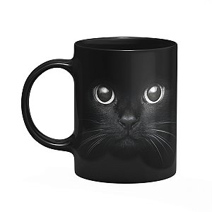Caneca Pets Gatos - Cat Cute - Gato preto face - Preta