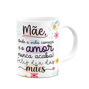 Caneca Mães, feliz dia! - Onde a vida começa  - 325ml