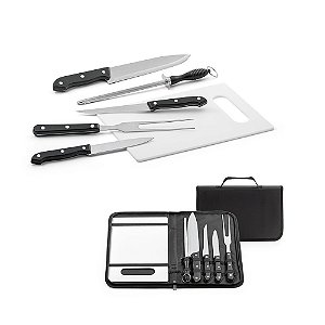 Kit churrasco 6 peças com cabo plástico personalizado - Cód.: 94144SQ