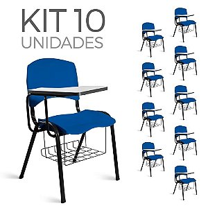 Cadeira Plástica Universitária Kit 10 A/E Azul Lara