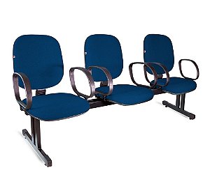 Longarina Diretor 3 Lugares Braços Tecido Azul Com Preto