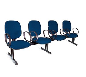 Longarina Diretor 4 Lugares Braços Tecido Azul Com Preto
