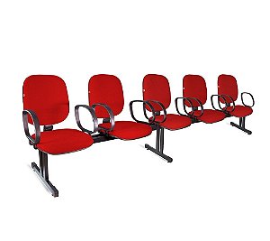 Longarina Diretor 5 Lugares Braços Tecido Vermelho