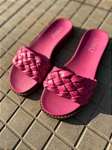 Tamanco Rasteira Tiras Trançadas Lohaz Pink