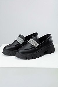Mocassim Strass Tratorado Preto Lohaz