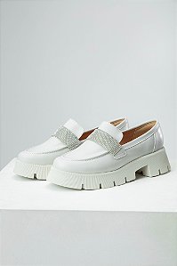 Mocassim Strass Tratorado Off White Lohaz