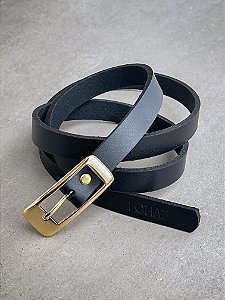 Cinto Slim em Couro Lohaz Preto/Ouro