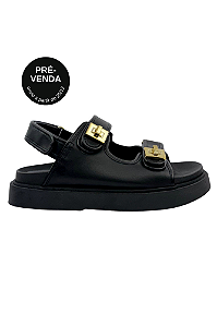 |PRÉ-VENDA| Vivi - Sandália Papete Feminina Tiras Velcro com Metal Ouro Preto
