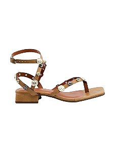 Zuri - Sandália Feminina Boho Tiras em Dedo com Metais Caramelo