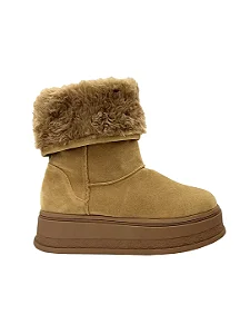 Babi - Bota Cozy Plataforma com Pelo Camurça Caramelo